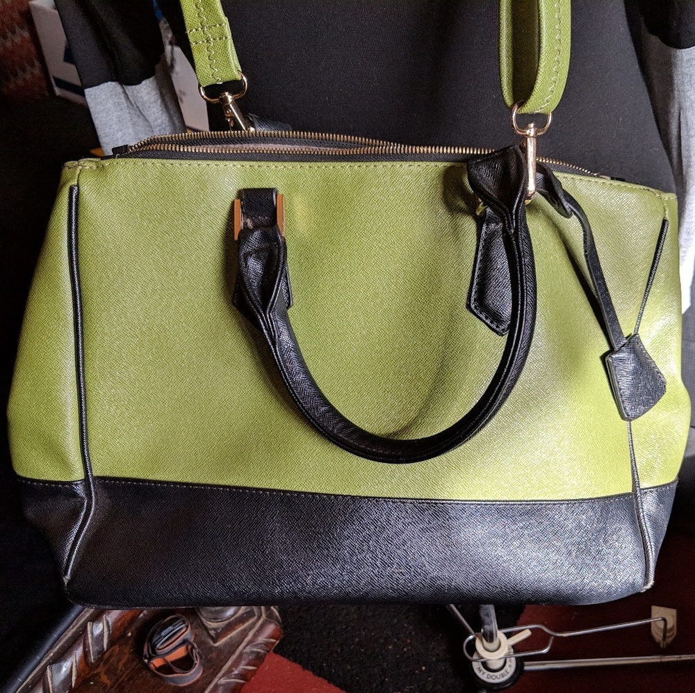 Green and Black Bag with Removable Strap